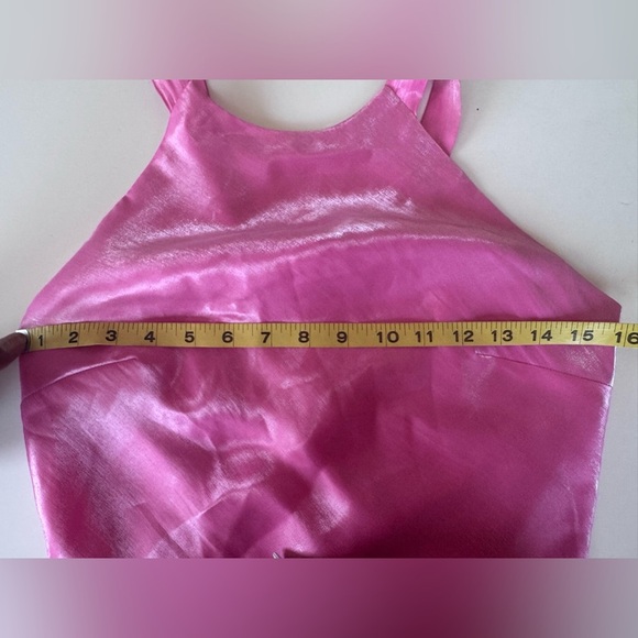 vintage 90s Y2K cache pink shiny maxi dress tie knot Size 4 *Flaws - Picture 11 of 14